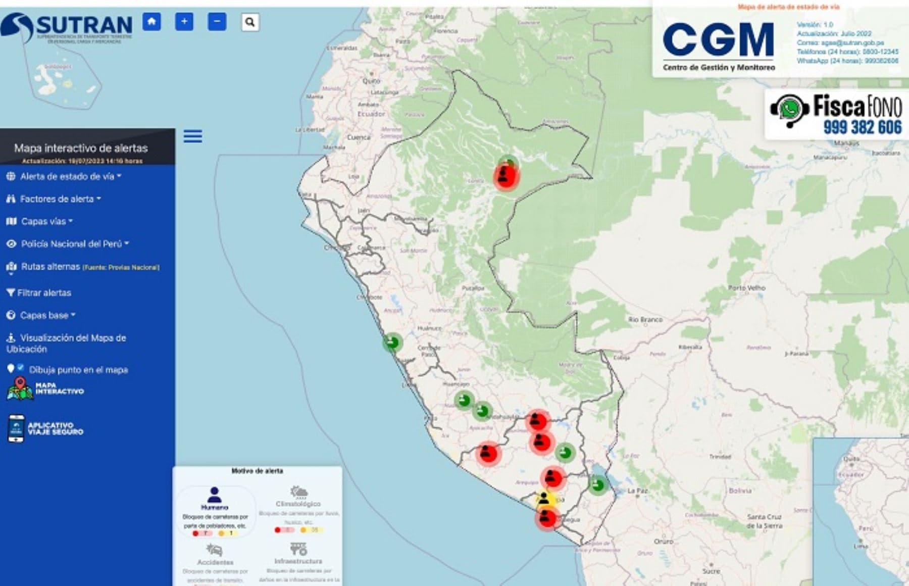 Sutran reporta 7 puntos con vías interrumpidas por protestas