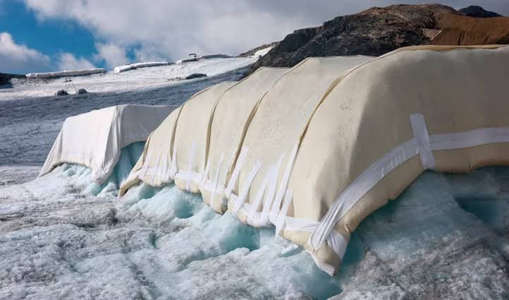 Suiza prueba mantas de lana para proteger glaciares alpinos
