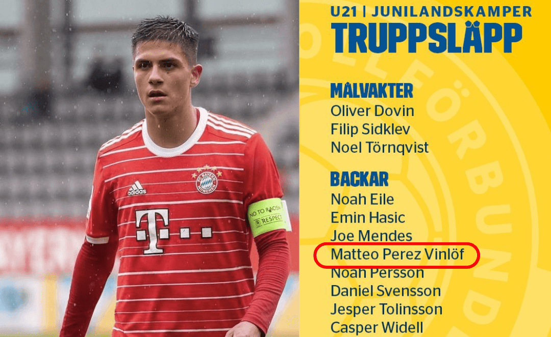 Suecia convocó a Matteo Pérez Vinlof a la Sub-21
