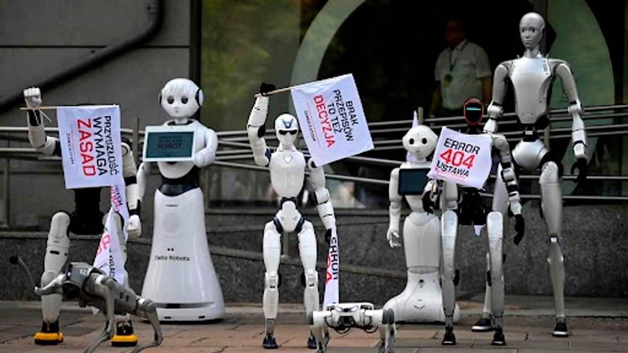 Robots marchan exigiendo regulación de inteligencia artificial